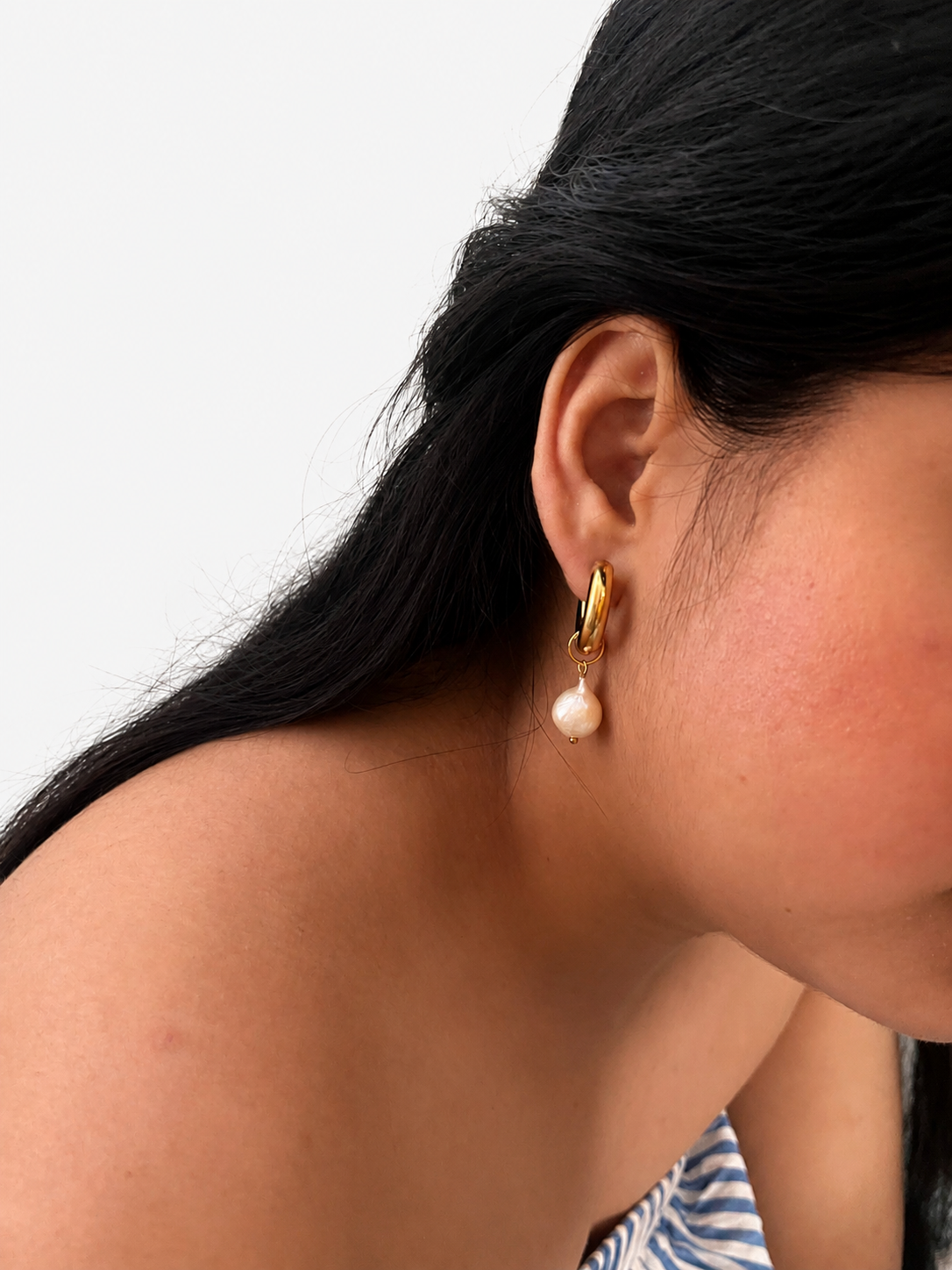 Chunky Hoop Baroque White Pearl Earrings