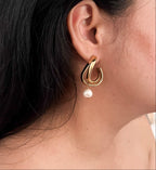 Keshi Round White Pearl Hoop Earrings