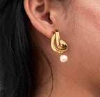 Keshi Round White Pearl Hoop Earrings