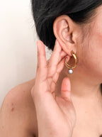 Keshi Round Grey Pearl Hoop Earrings
