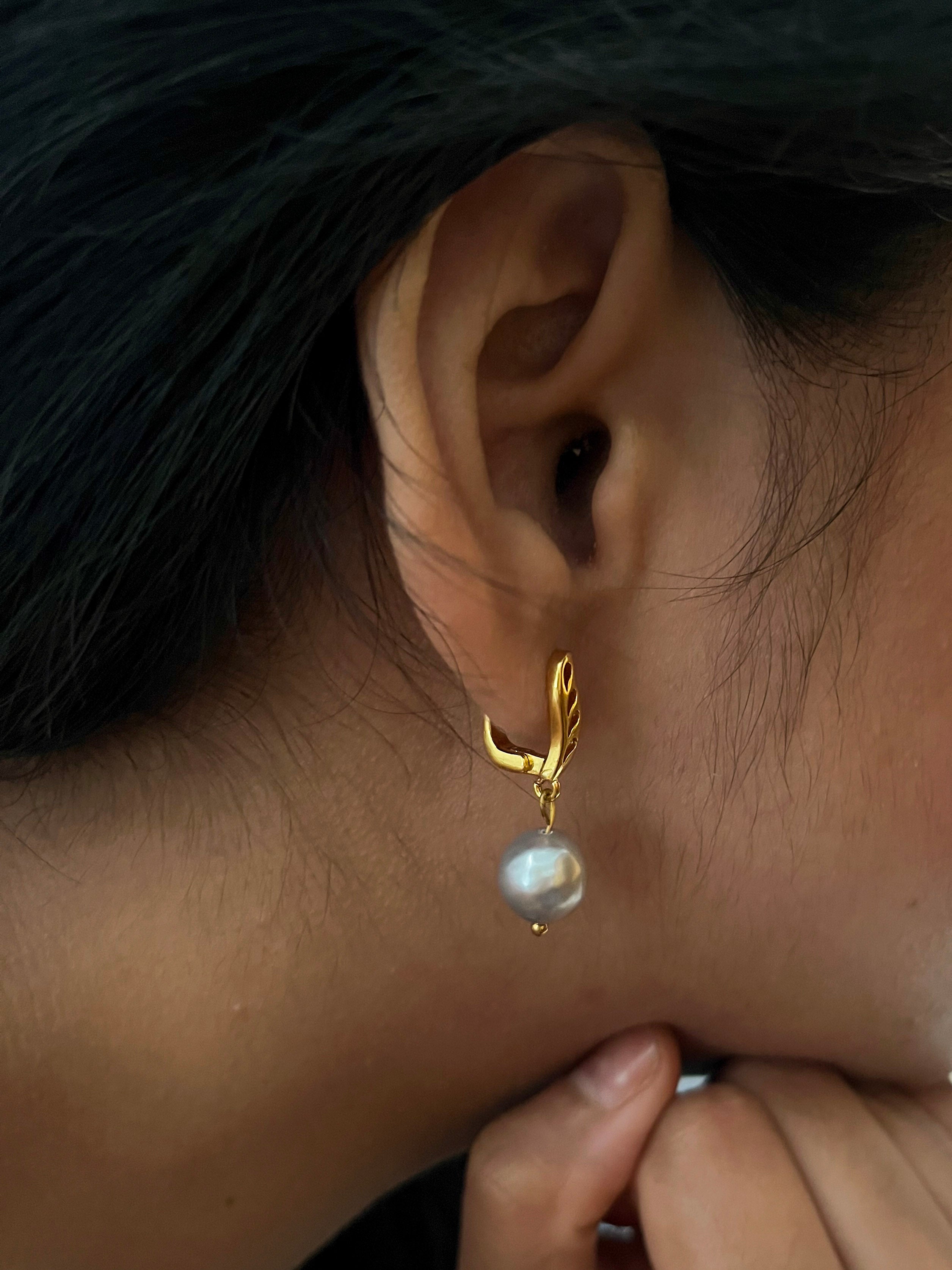 Baroque Round Grey Pearl Drop Earrings