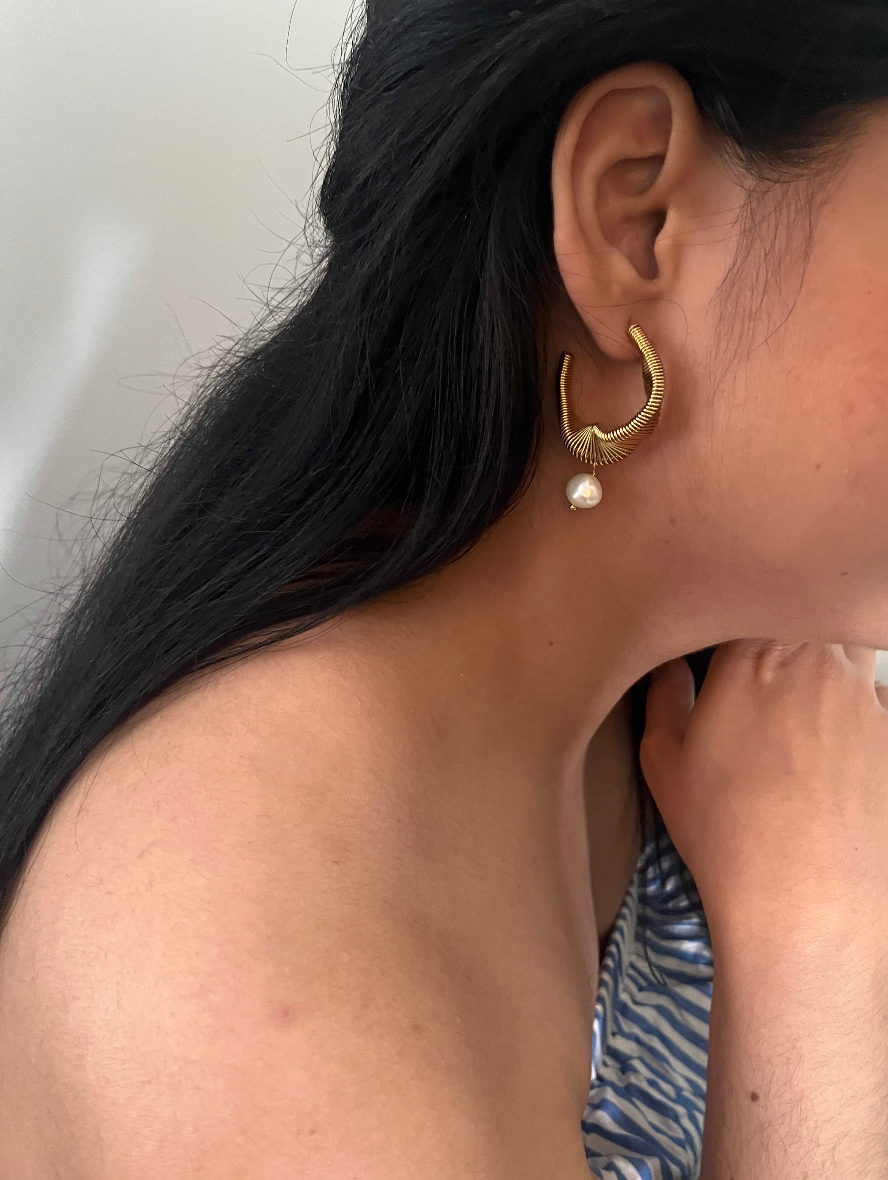 Coiled Demi Hoop Keshi Pearl Earrings