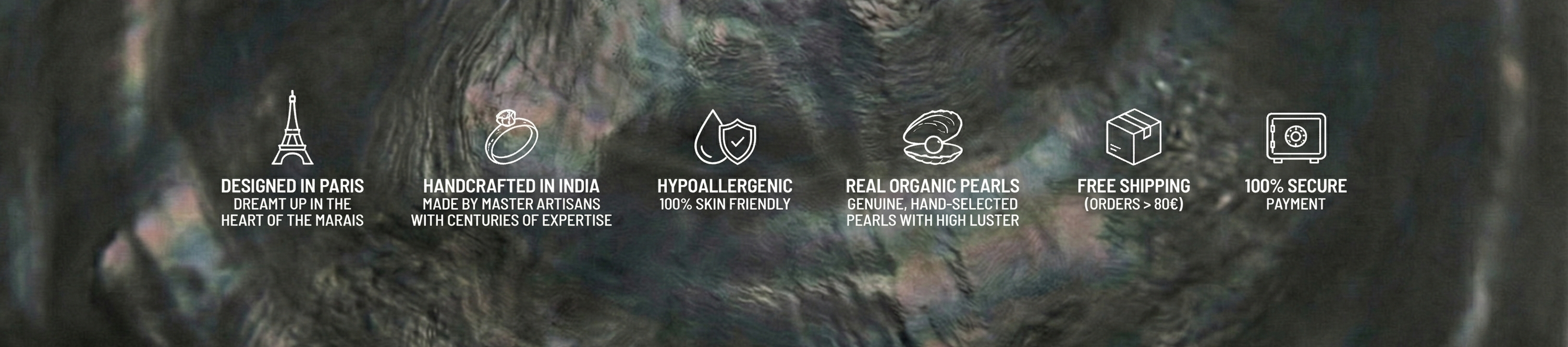 Close-up of a textured surface with brand icons and text overlay.