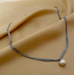 Women's minimalist jewelry: AAA grade baroque white pearl necklace on a delicate multi-strand silver chain