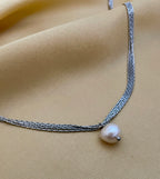 Women's minimalist jewelry: AAA grade baroque white pearl necklace on a delicate multi-strand silver chain